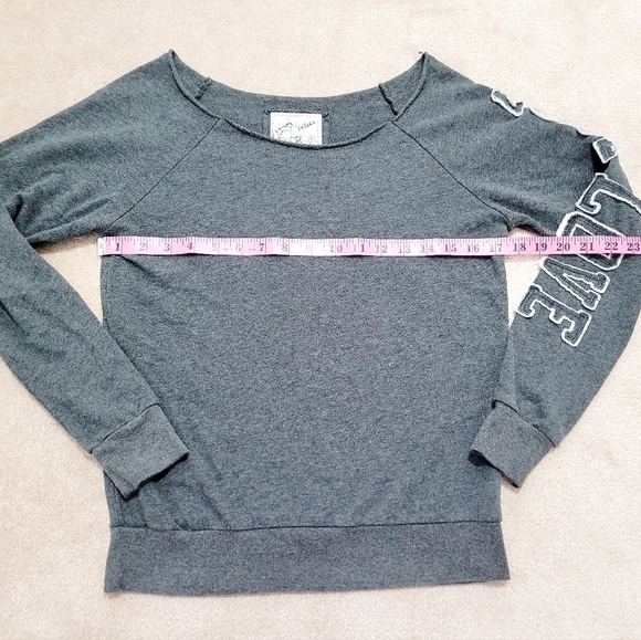 Reflex Womens Gray Sweatshirt Off Shoulder Love Embroidered On Sleeve Size Small - Picture 7 of 11
